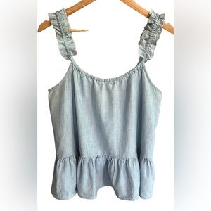 Madewell Light Blue Ruffle Strap Top